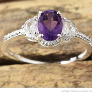 African Amethyst and white topaz ring